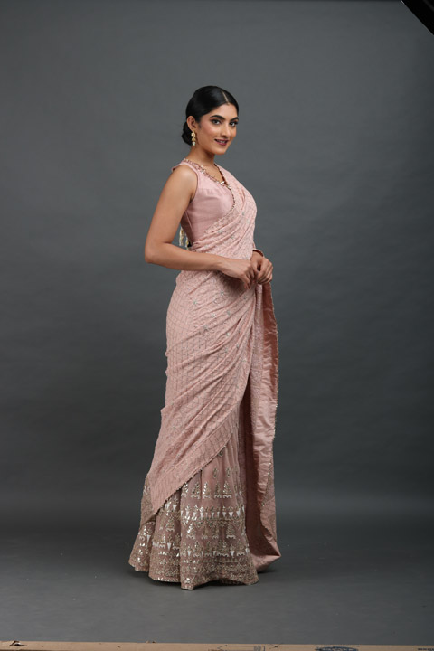 Peach Embellished Lehenga Sareeuntitled (9 of 14)